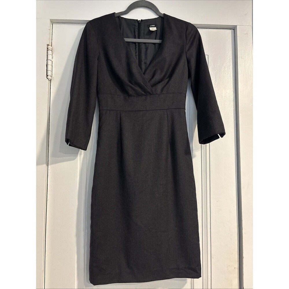 J. Crew 100% Wool Pencil Dress Dark Gray 3/4 Sleeves Size 0 EUC Vintage?